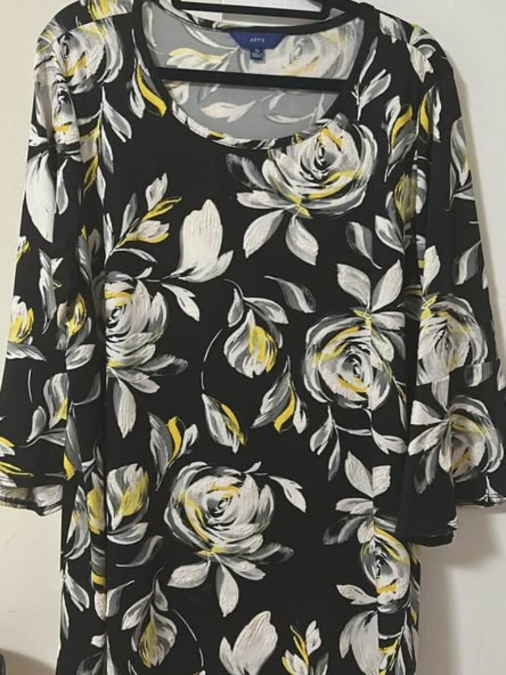 Apt.9 XL Black Floral Blouse White Yellow Grey